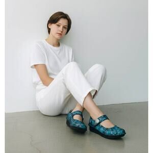 Alegria Mary Jane Comfort Shoes Blue Mosaic Leather Size EU 38 US 7.5–8 ~ EUC!!!